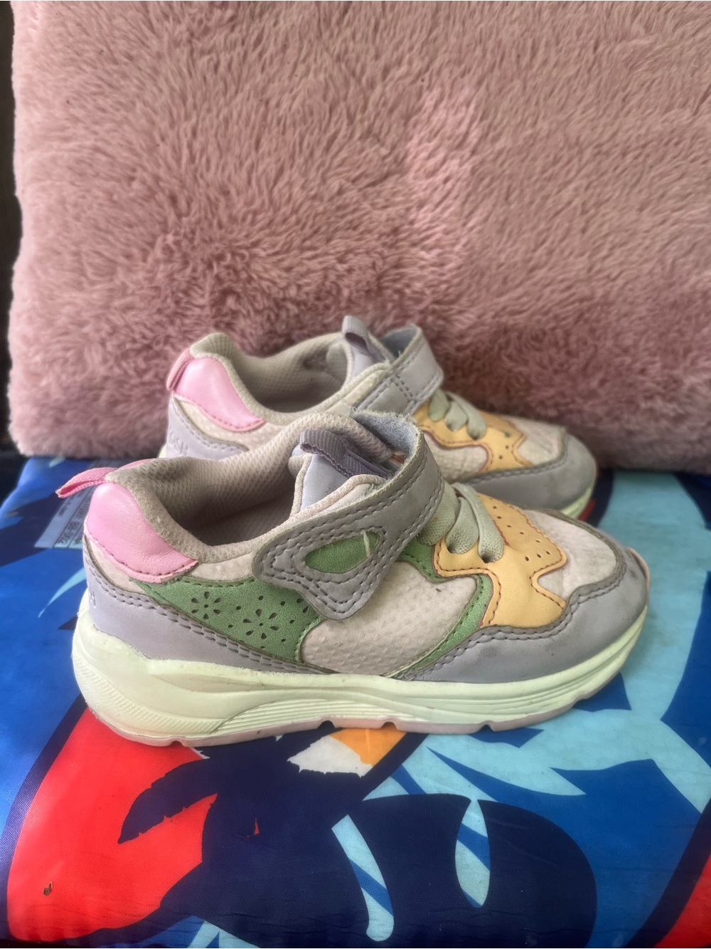 OshKosh B'gosh Pastel Pink, Green & Yellow Velcro Sneakers